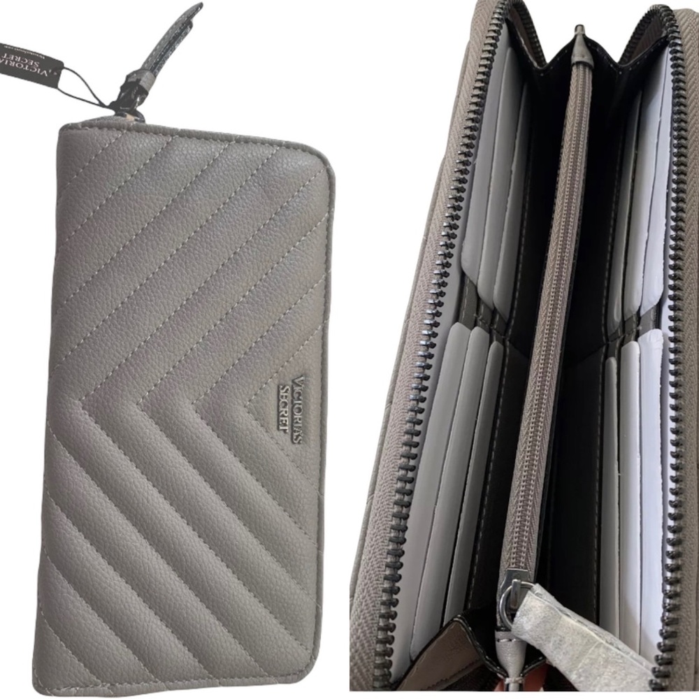 Victoria’s Secret Wallet zipper leather faux Gray NWT